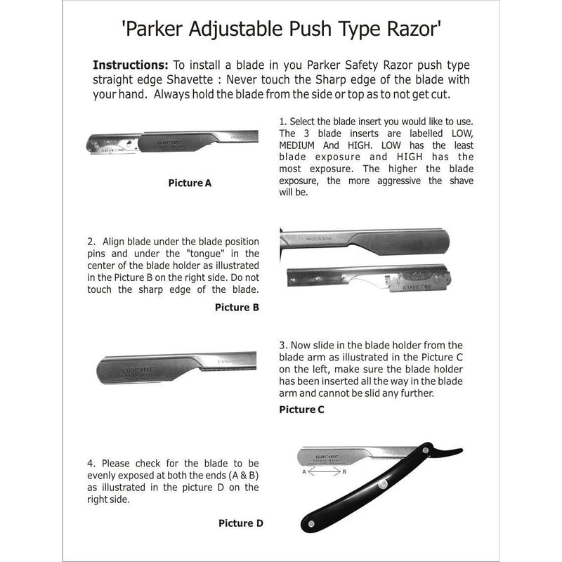 Parker PTABK Adjustable Barber Stainless Steel Shavette Razor