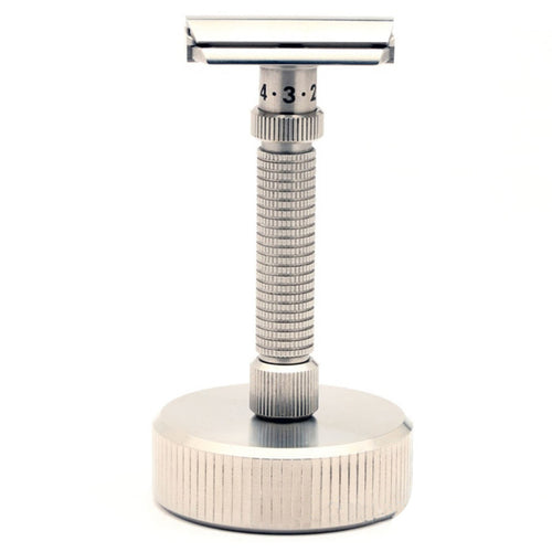 The Rex Stainless Steel Safety Razor Stand with Razor