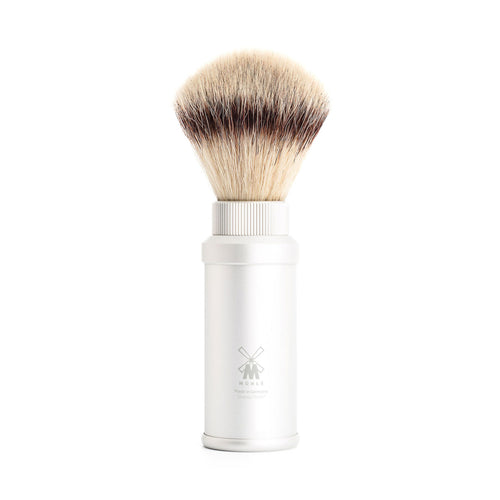 MÜHLE Synthetic Travel Shaving Brush with Silver Anodised Aluminium Handle