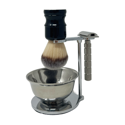 Executive Shaving Razor & Shaving Brush Stand with Lathering Bowl