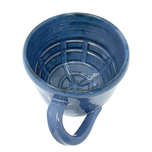Executive Shaving Large Handmade Blue Stoneware Lathering Bowl with Handle