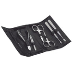 Becker 7 Piece Black Leather Manicure Set in Roll-Up Case