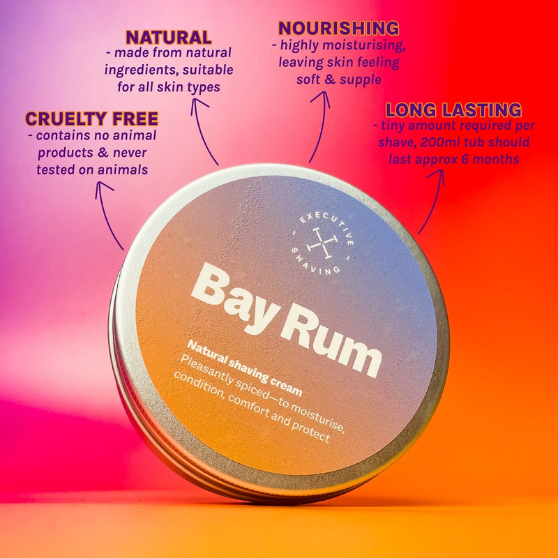 Executive Shaving Bay Rum Natural Shaving Cream Features