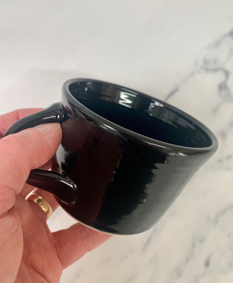 Executive Shaving Handmade Black Stoneware Lathering Bowl with Handle