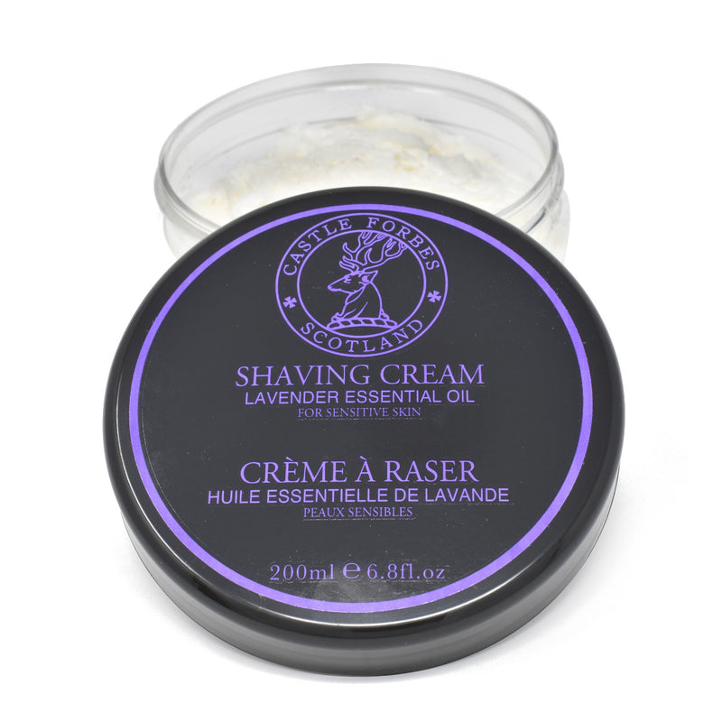 Castle Forbes Lavender Essential Oil Shaving Cream Open Jar