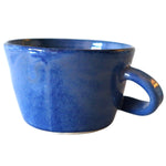 Executive Shaving Handmade Blue Stoneware Lathering Bowl with Handle