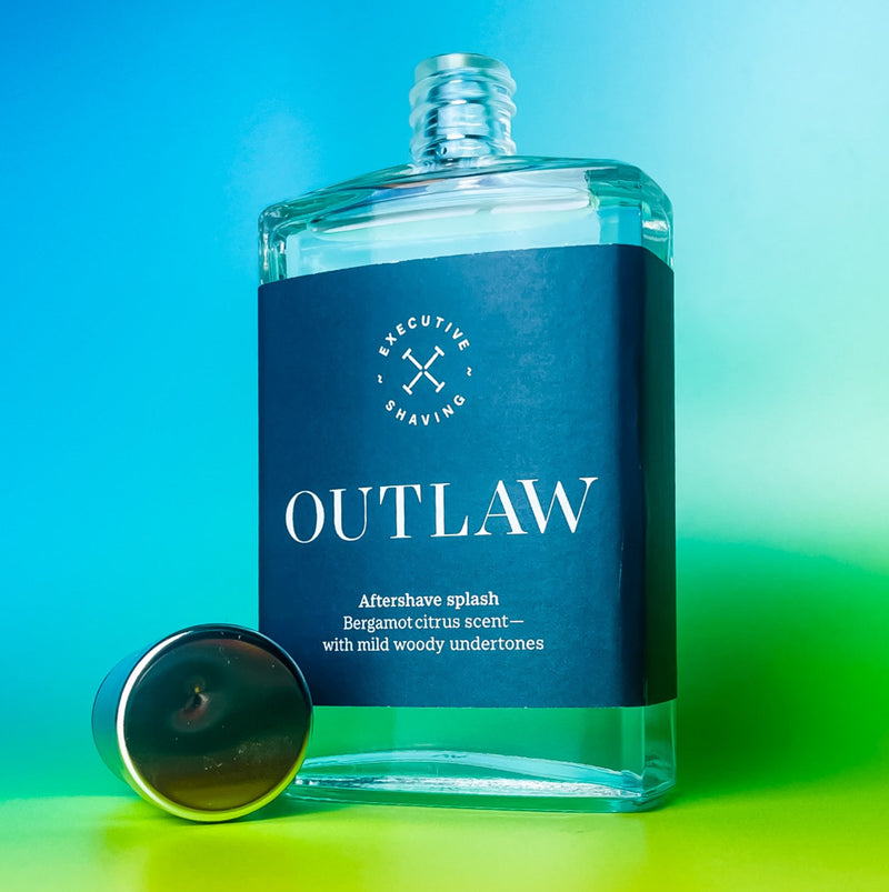 Executive Shaving Outlaw Aftershave Splash Bottle with Cap Off