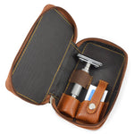 Parker Brown Leather Safety Razor and Blades Travel Case