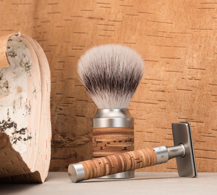 MÜHLE Rocca Matte Stainless Steel & Birch Wood Closed Comb Safety Razor & Shaving Brush