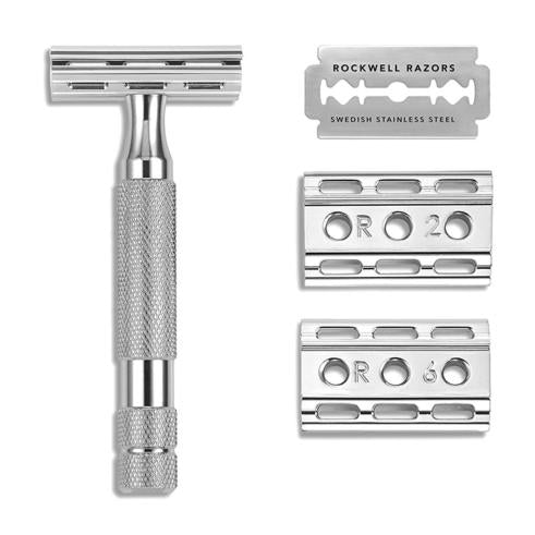 Rockwell 6C Safety Razor with 6 Settings in White Chrome