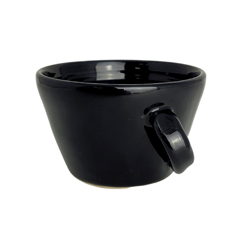 Executive Shaving Large Handmade Black Stoneware Lathering Bowl with Handle